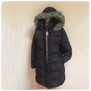 black knee length puffer jacket